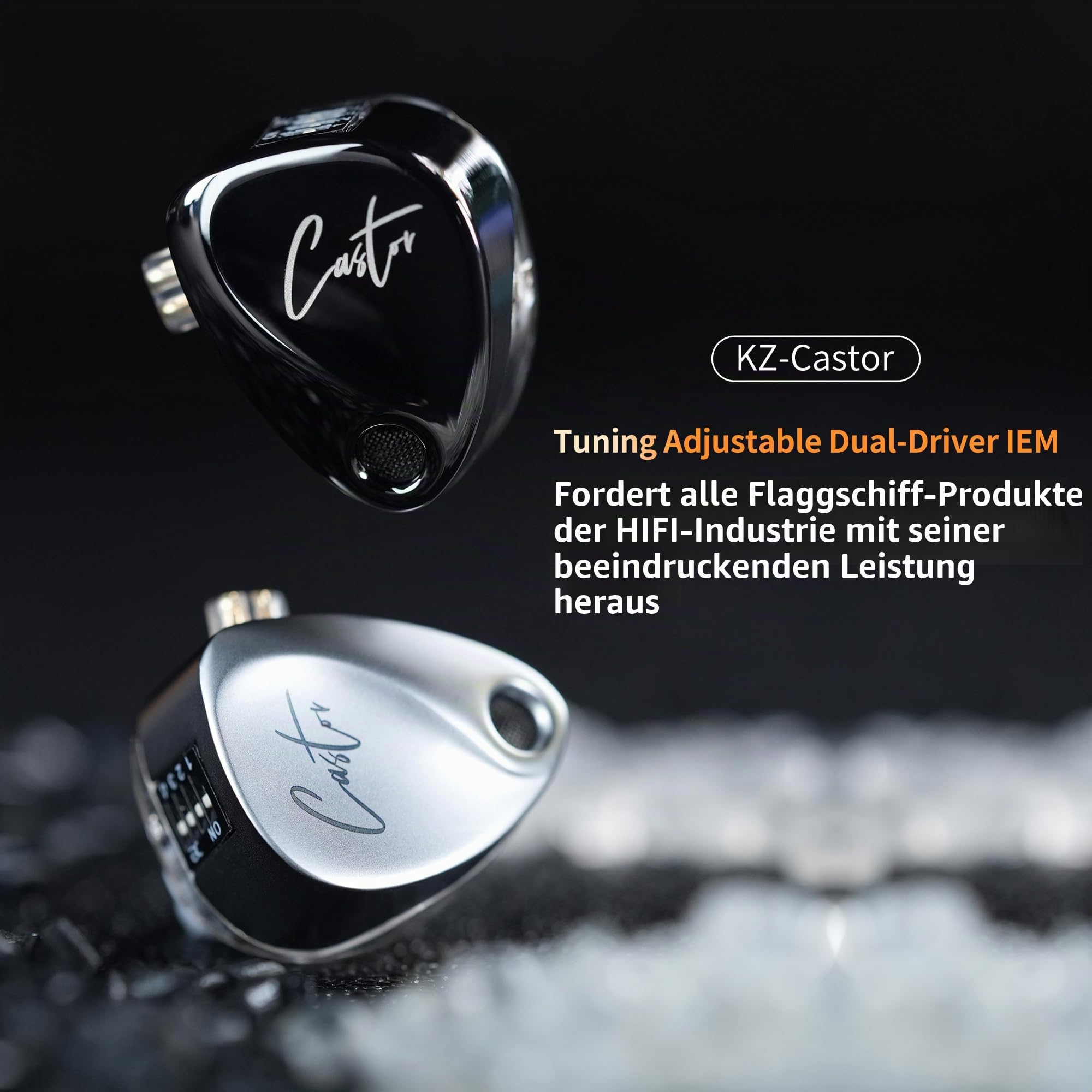 KZ Castor Bass Edition IEM mit zwei dynamischen Treibern, abstimmbarer Sound, kabelgebundene Kopfhörer, Gaming-Ohrhörer mit 4-stufigem Einstellschalter, geräuschisolierend