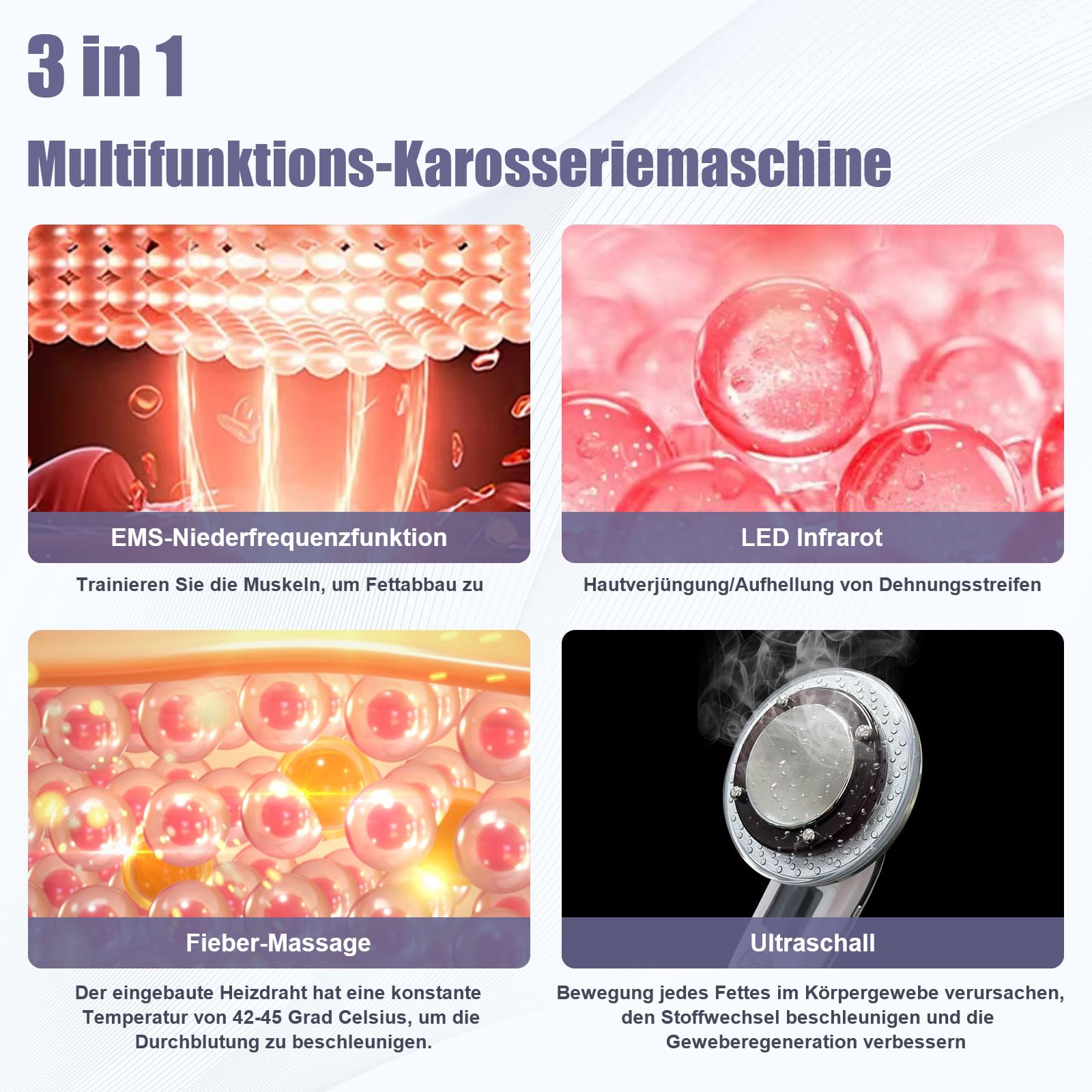 3 En 1 Cavitation Appareil Ultrasonique, appareil anti cellulite, 5 modes et 5 intensités, température constante de 45 degrés, Appareil de soins de la peau pour le visage/les bras/le corps