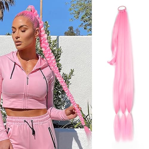 Extensión de cabello sintético suave y natural para mujer, 34 pulgadas, 4.63 onzas, color rosa