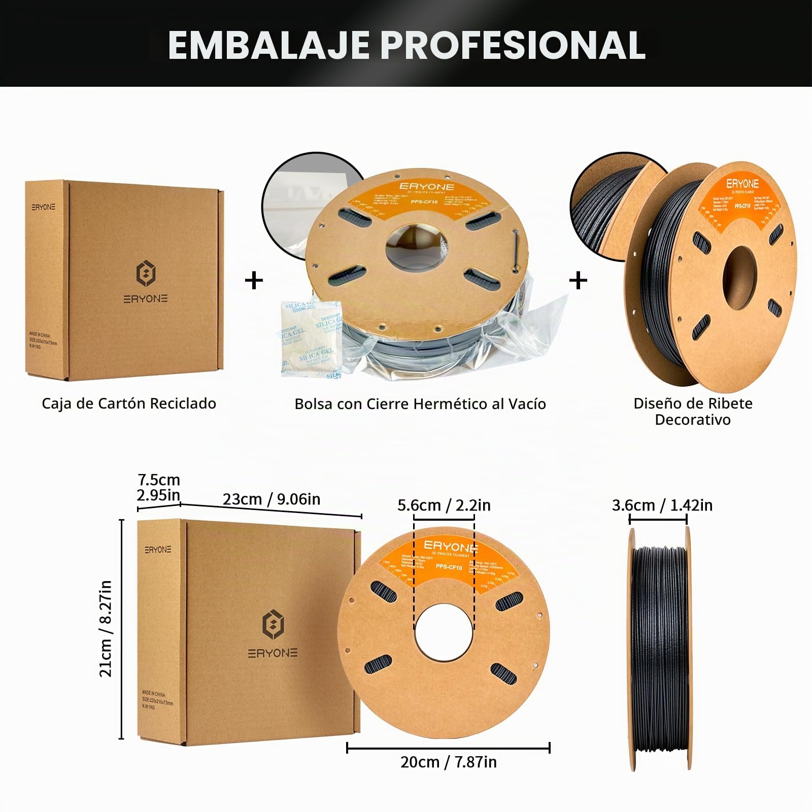 ERYONE Fiberon PPS-CF10 Filament 1.75mm 0.5kg, Extreme Heat Resistance - Fiberon Carbon Fiber Reinforced PPS 3D Printing Filament Ideal for Molding, Black