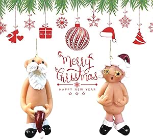 8CM Christmas Decorations, 2 PCS Naughty Santa Ornament Christmas Tree Hanging Ornaments Naked Santa Funny Xmas Party Decor Secret Santa Gift (8CM): Hanging Ornaments - View #8
