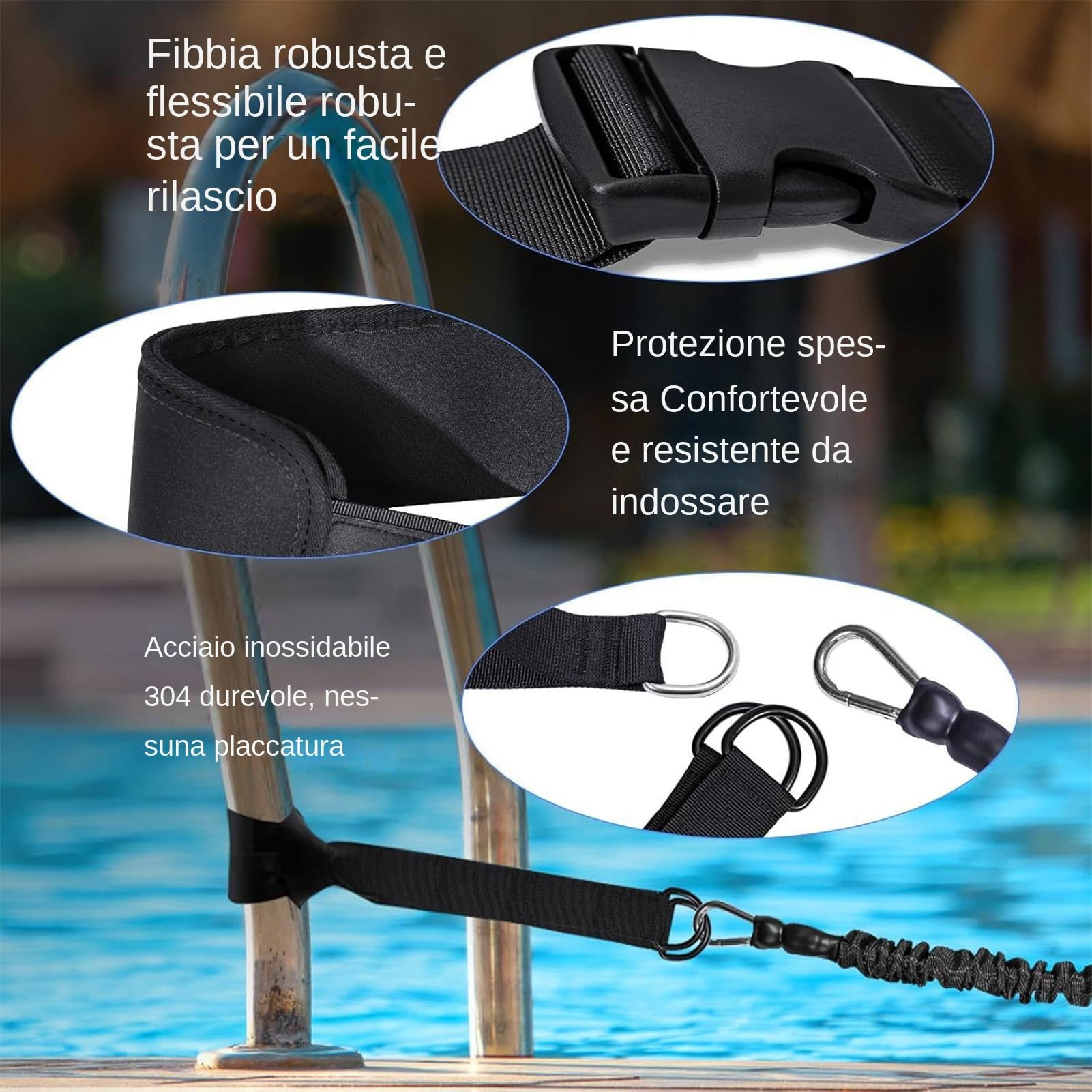 Cintura Da Nuoto Allenamento Resistenza | Corda Elastica Esercizio Piscina Stazionario Adulti Uomini Donne, Fitness Acquatico Bracciata, Allenatore Nuoto