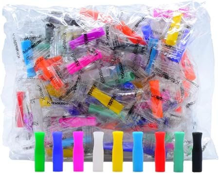 Silicone Straw Tips for Stainless Steel 100Pcs Multicolored Reusable Silicone Tip for Metal Rubber Straws Covers with Individually Wrapped | Food Grade Silicone Tips for Smoothie Drinking Straws
