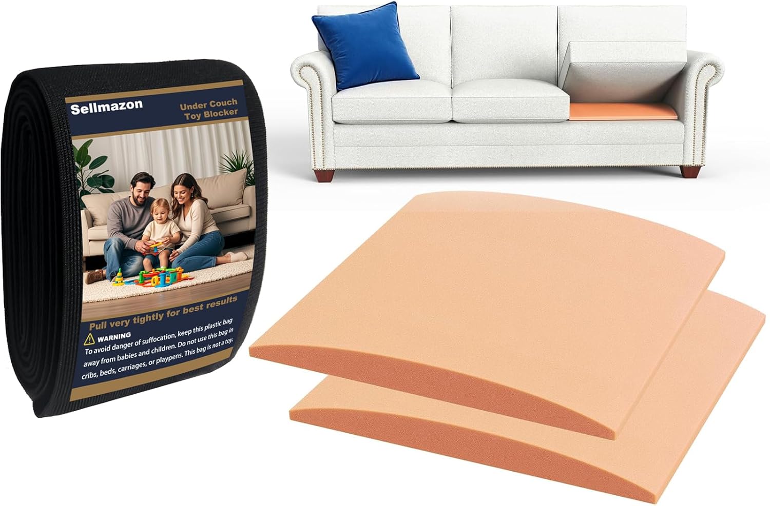 Couch Cushion Support Orange 2 Pack and Under Couch Blocker 5 in x 10.25 ft