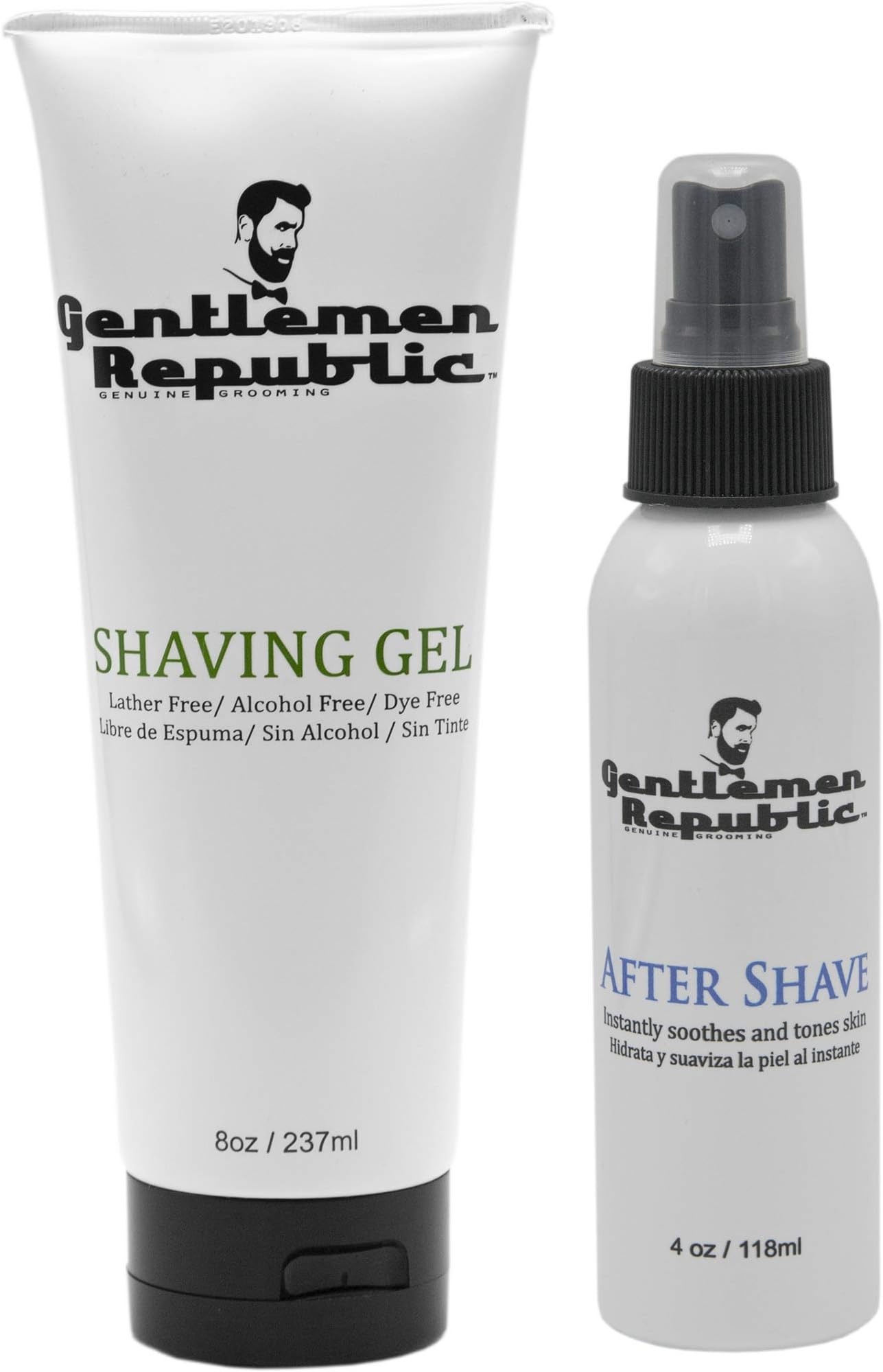 Gentlemen Republic Shaving Kit - Shaving Gel and After Shave Combo Pack - Alcohol, Lather and Dye Free Clear Shave Gel with Aftershave, 2 Pack