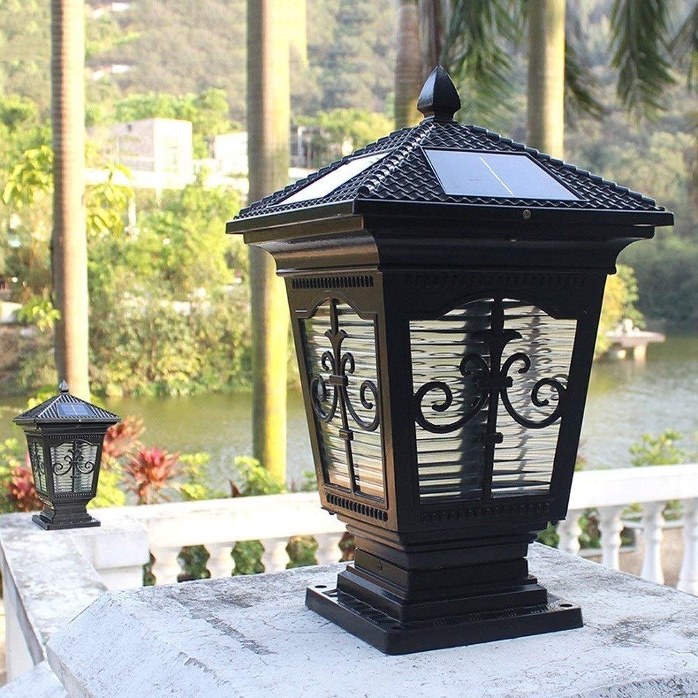 Colonna Luminosa a LED Solare con Custodia in Alluminio Nero, cancello, Portico, pilastro in Pietra, Lampada a Colonna retrò, Lussuosa Collezione coloniale contemporanea,50 * 30cm
