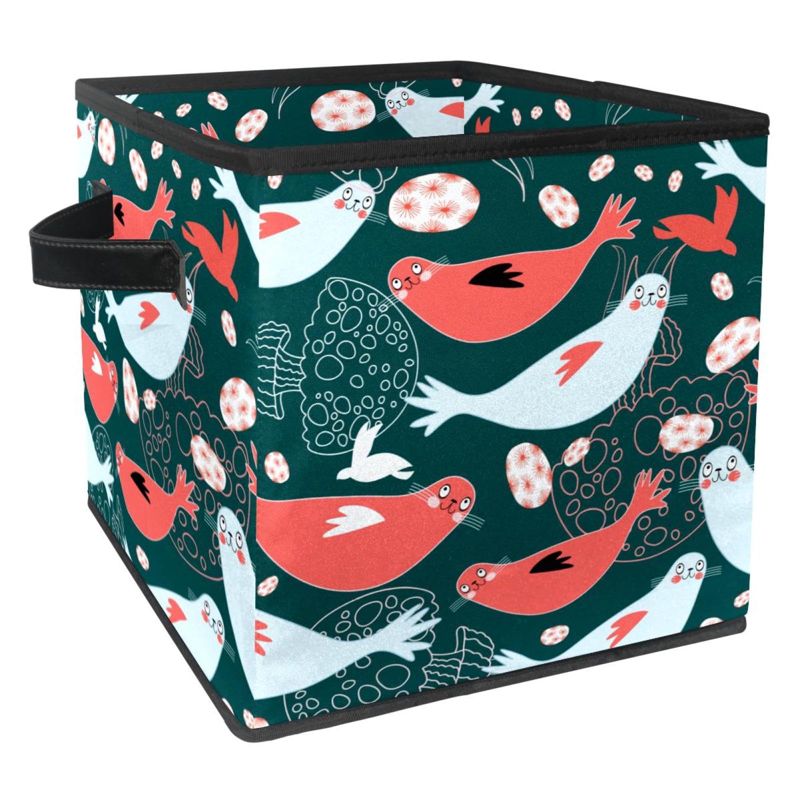 Boîte de rangement pour jouet vêtement et livre cube pliable en tissu à motif marin