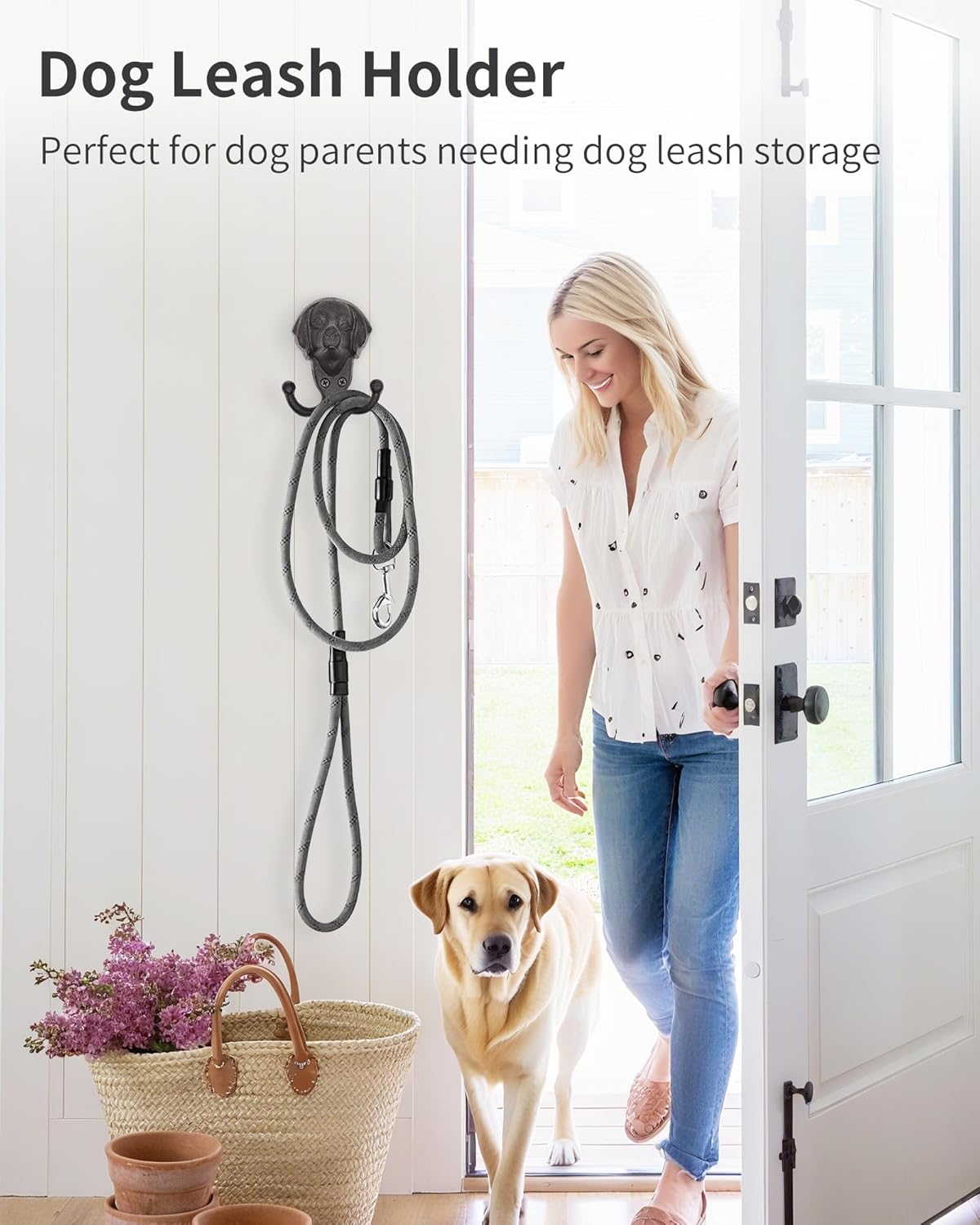 Cast Iron Wall Hooks - Rustic Dog Head Leash Holder, Wall Mount Coat Hooks, Heavy Duty Double Key Hook, Decorative Vintage Hanger for Entryway, Mudroom, Farmhouse Animal Decor 2 Pack