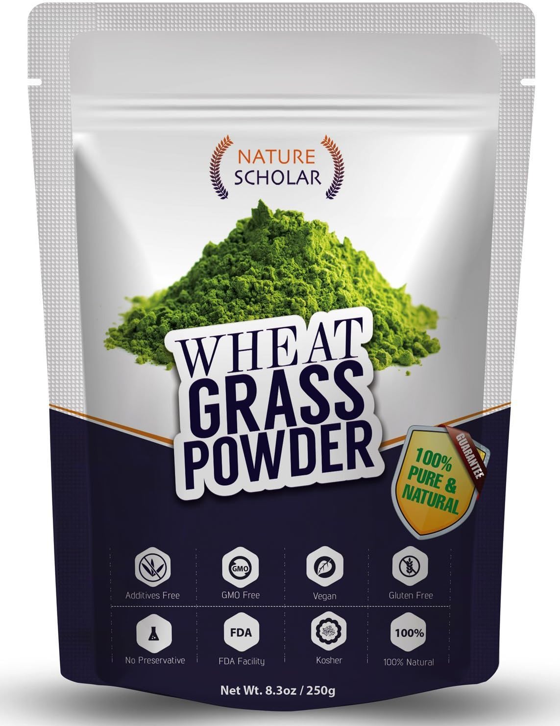 Nature Scholar Wheatgrass Powder 250g (60 Servings) - Chlorophyll Rich Whole Food Wheat Grass - Natural Balance of Beta-carotene, proteins, minerals, amino acids, active enzymes and vitamins