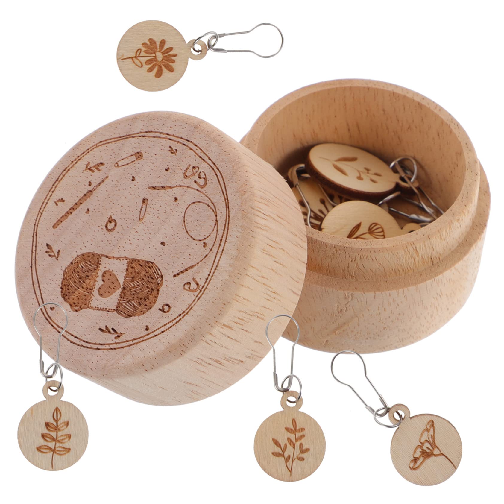 STOBOK 4juegos Marcadores De Costura De Madera Para Tejer Marcadores Redondos Extraíbles Caja De Almacenamiento Accesorios De Ganchillo Para Principiantes y Proyectos De Manualidades