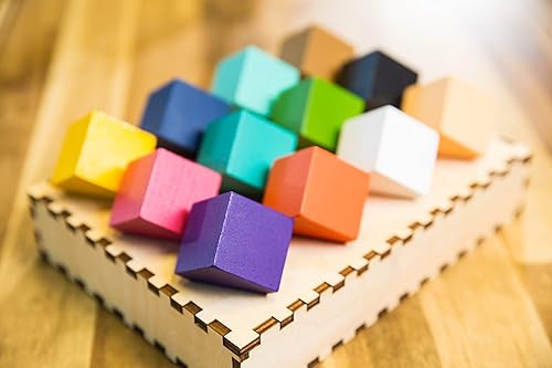 Miniatura 2 de Project Genius: Chroma Cube, un rompecabezas de lógica colorido, 12 bloques de madera coloridos, 25 tarjetas de Brainteaser, rompecabezas, gran