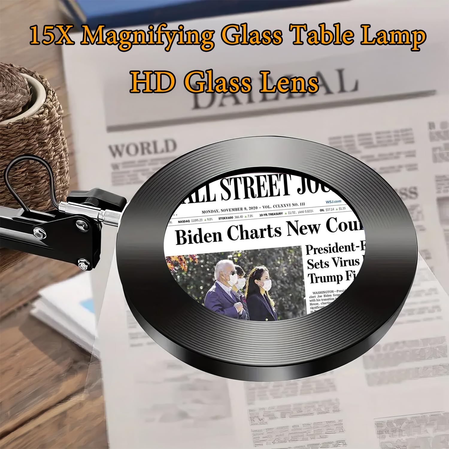 15-fache Lupe mit Licht – Echtglaslinse, 3 Farbmodi & einstellbare Helligkeit – 2-in-1-Schreibtischlampe mit Klemme und schwerem Sockel – flexibler Schwenkarm – ideal zum Basteln, Lesen, Reparieren