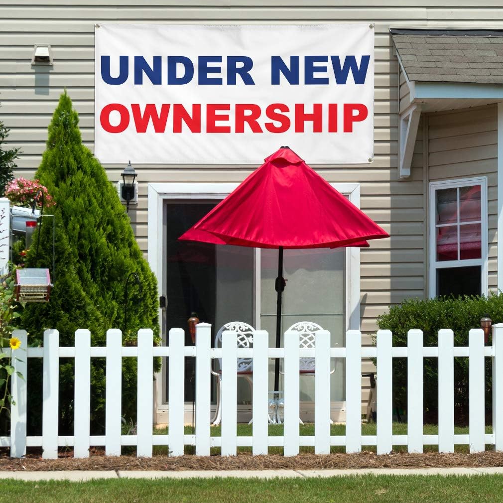 Vinyl Banner Multiple Sizes Under New Ownership Blue Red Business Outdoor Weatherproof Industrial Yard Signs 4 Grommets 24x36Inches