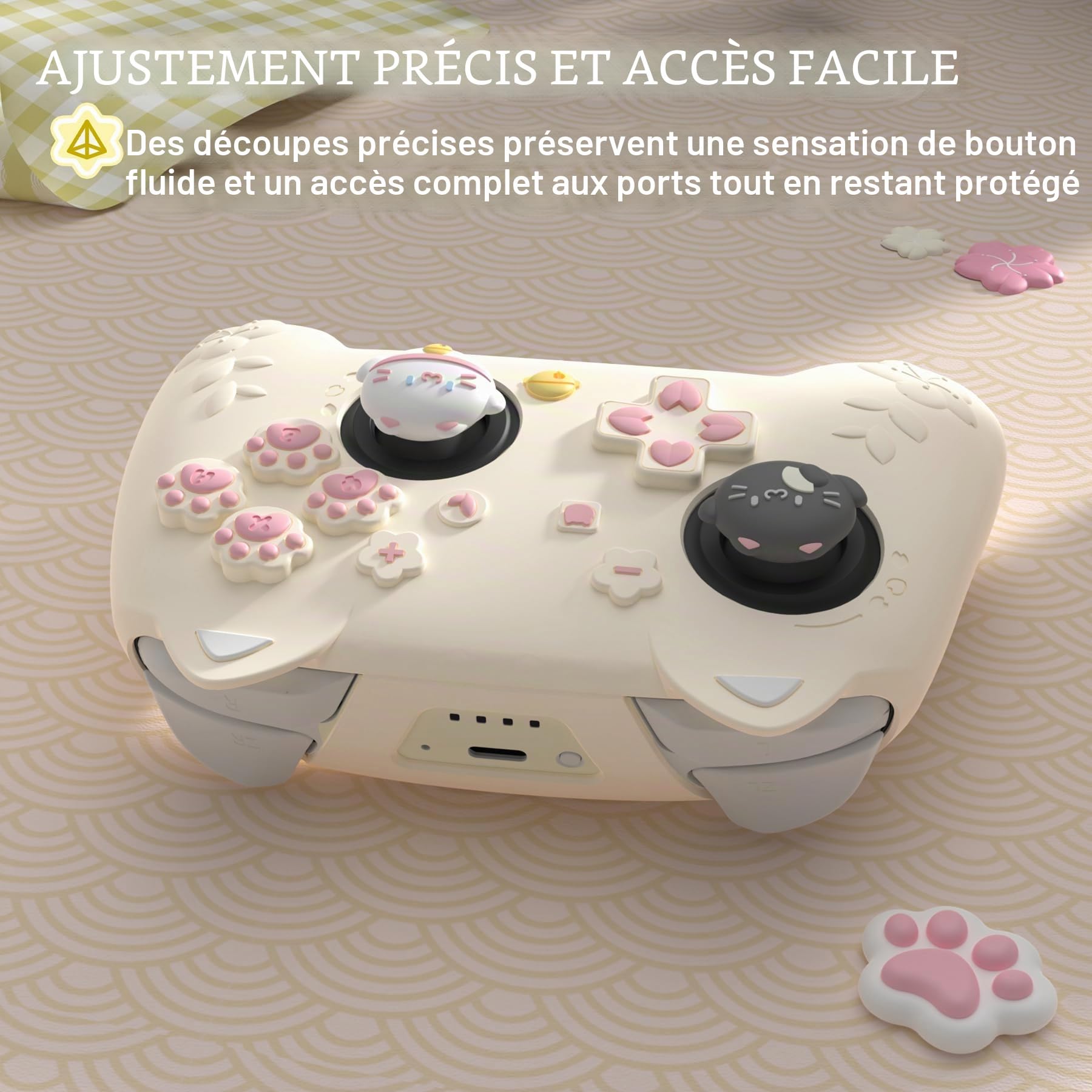 PlayVital Coque en Silicone pour Nintendo Switch 2 Pro Manette Accessoires,Housse Grip pour Switch 2 Pro Controller avec Protections de Boutons Arrière & Capuchon Joystick & Autocollants-Jaune Antique