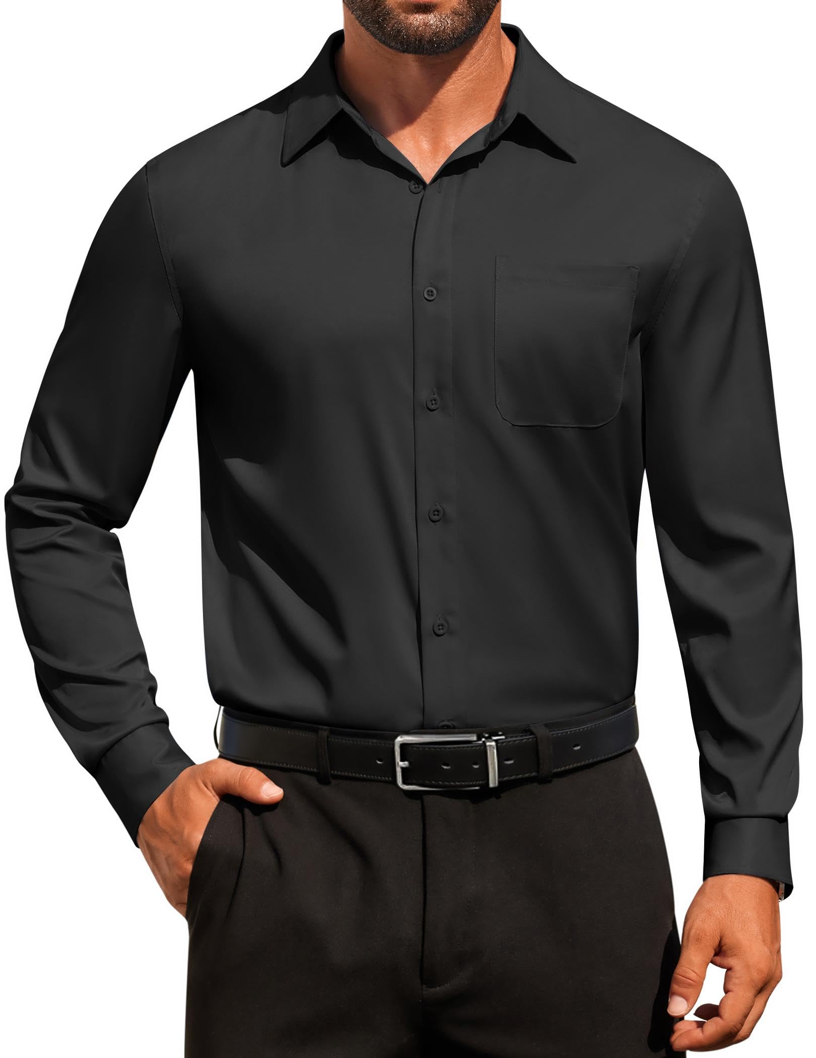 COOFANDY Mens Dress Shirt Solid Long Sleeve Wrinkle Free Formal Shirt Business Button Down Shirts with Pocket