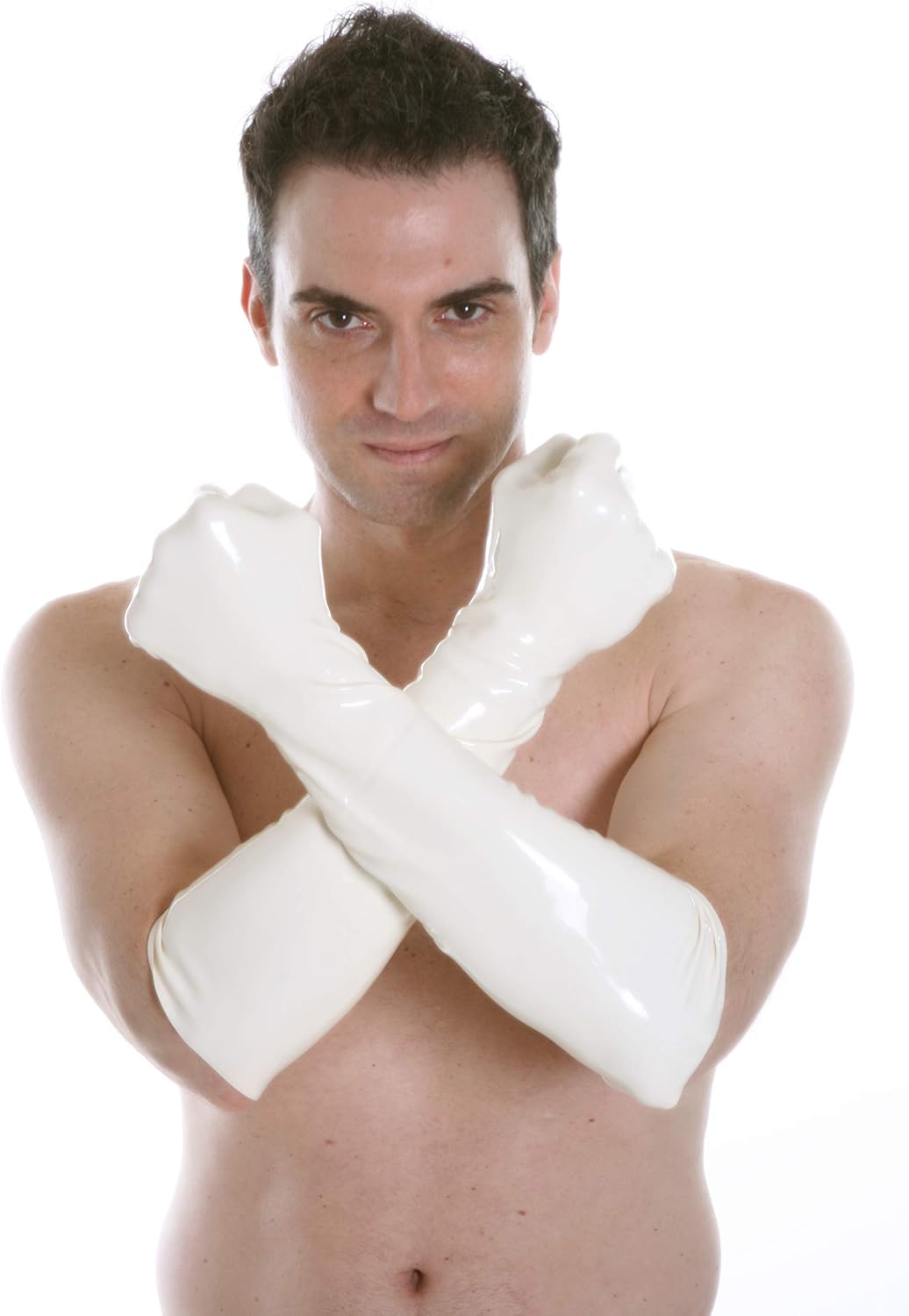 Premium Latex Elbow Gloves (Mid Length) Fetish - White (Small)