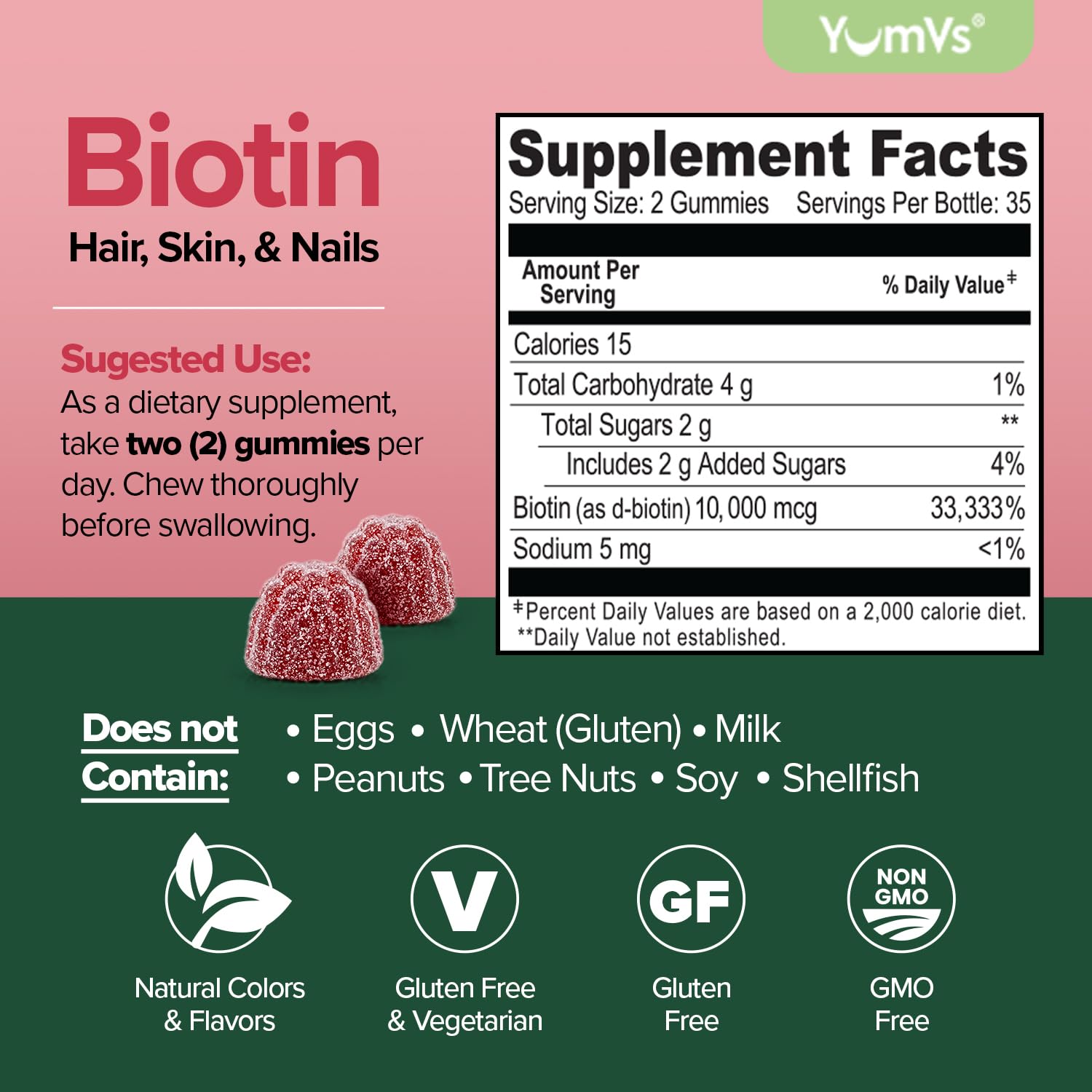YUM-V'S Biotin Gummies 10,000 mcg per Serving (70 Count) — Amazon image 2