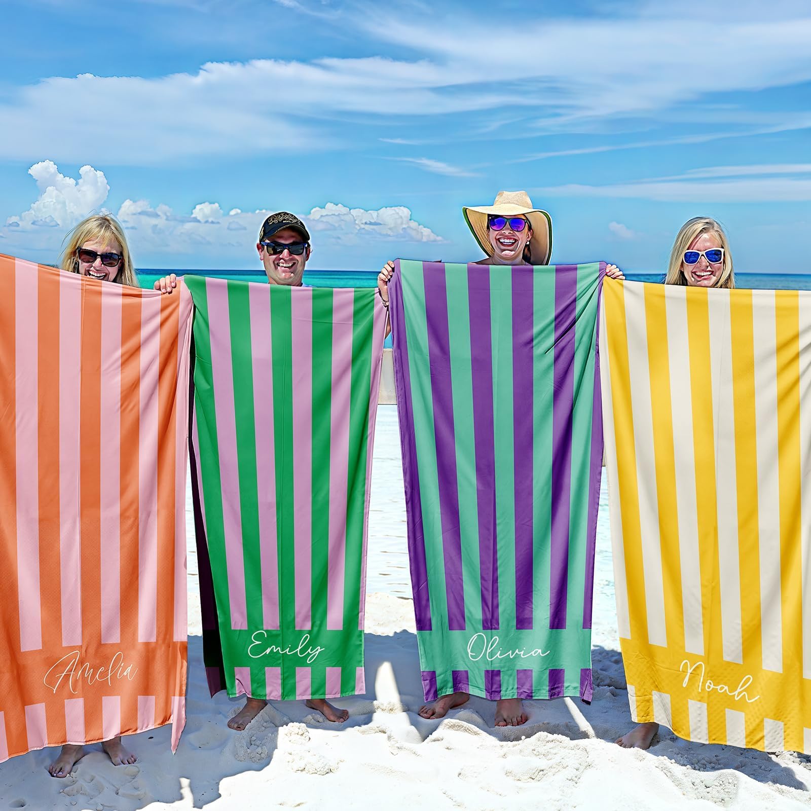 Loosusu Personalised Beach Towels for Kids Adults - Custom Kids Beach Towels with Names- Customised Sand Free Quick Dry Striped Monogram Bath/Pool/Beach Towel for Boys Girls Women Men(Color-Striped)