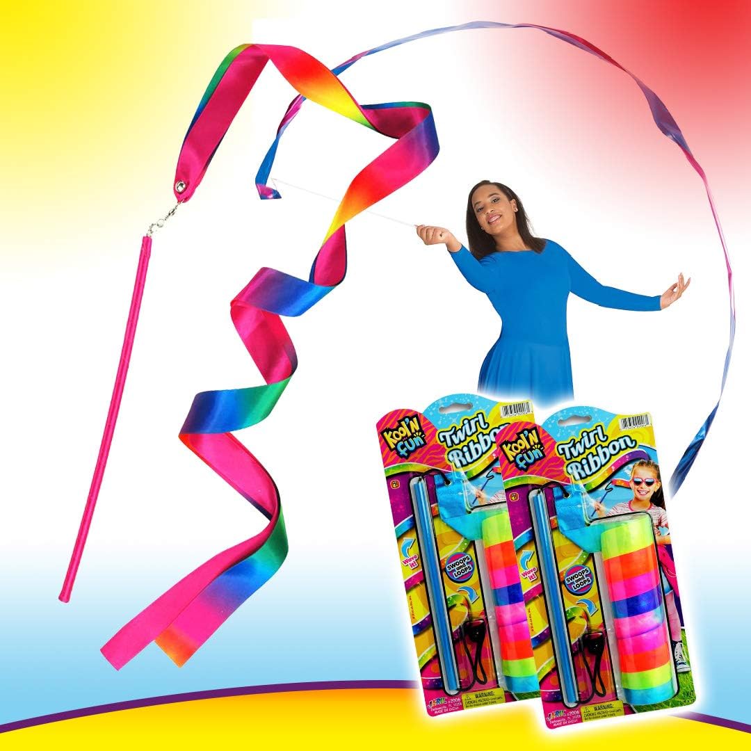 JA-RU Wands Ribbon on a Stick for Dance Twirling Ribbon Rod with Adjustable String Streamer. Rainbow Colors Toys for Girls Party Favors Supplies Fidget Toy 2006-1