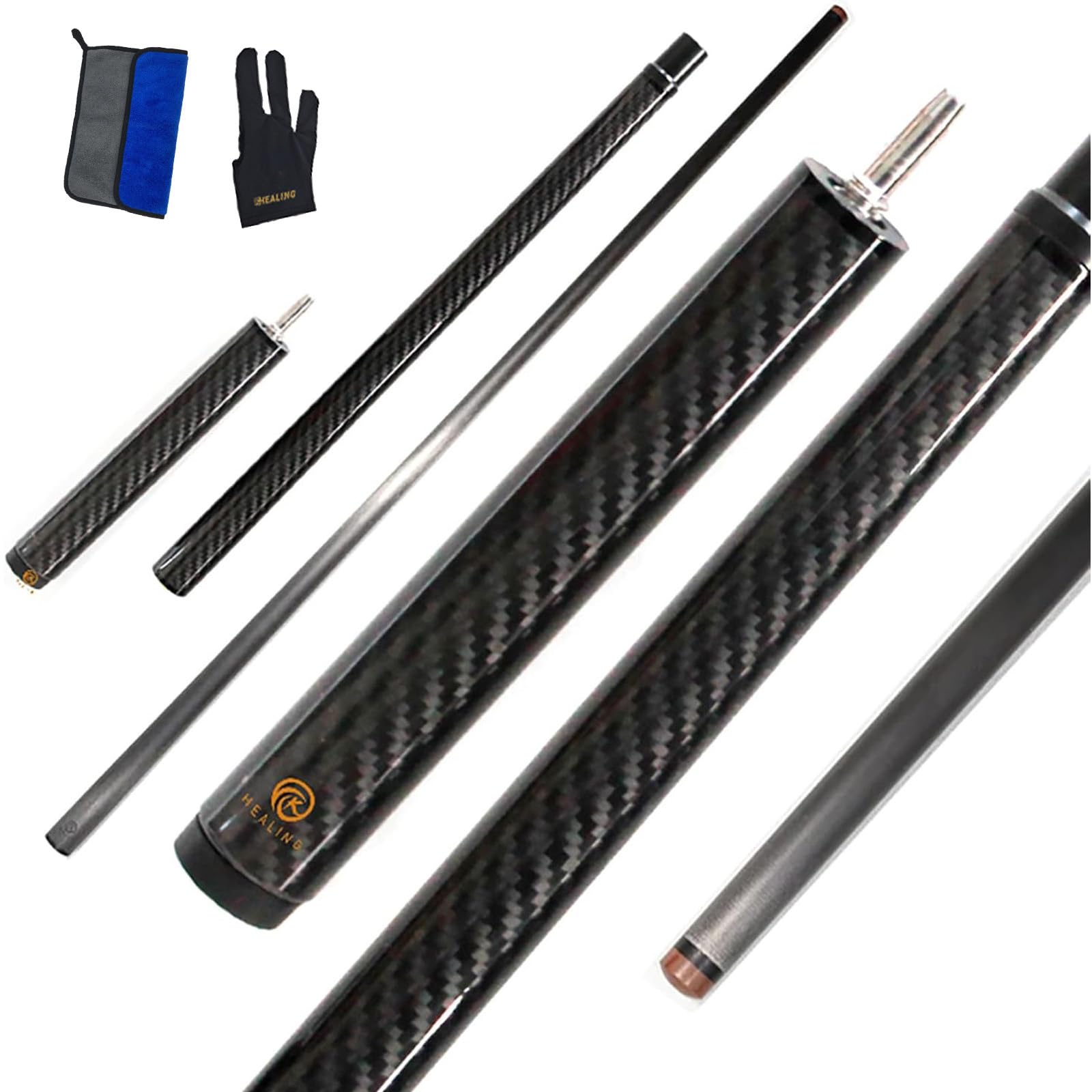 KHEALING kij bilardowy z włókna węglowego – główka 13,8 mm, 1/3 długi skokowy kij bilardowy, 119 cm, ręcznie wykonany dla precyzji, prostych strzałów, idealny do profesjonalnego sprzętu bilardowego |