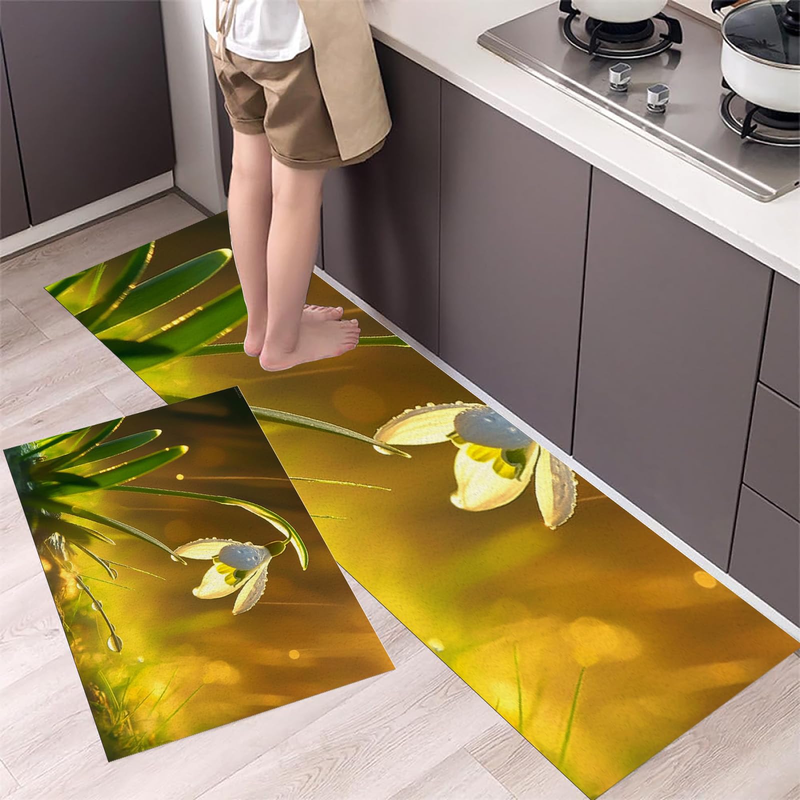 Tapetes de cocina de campanilla con impresión de alta definición y acolchado ergonómico