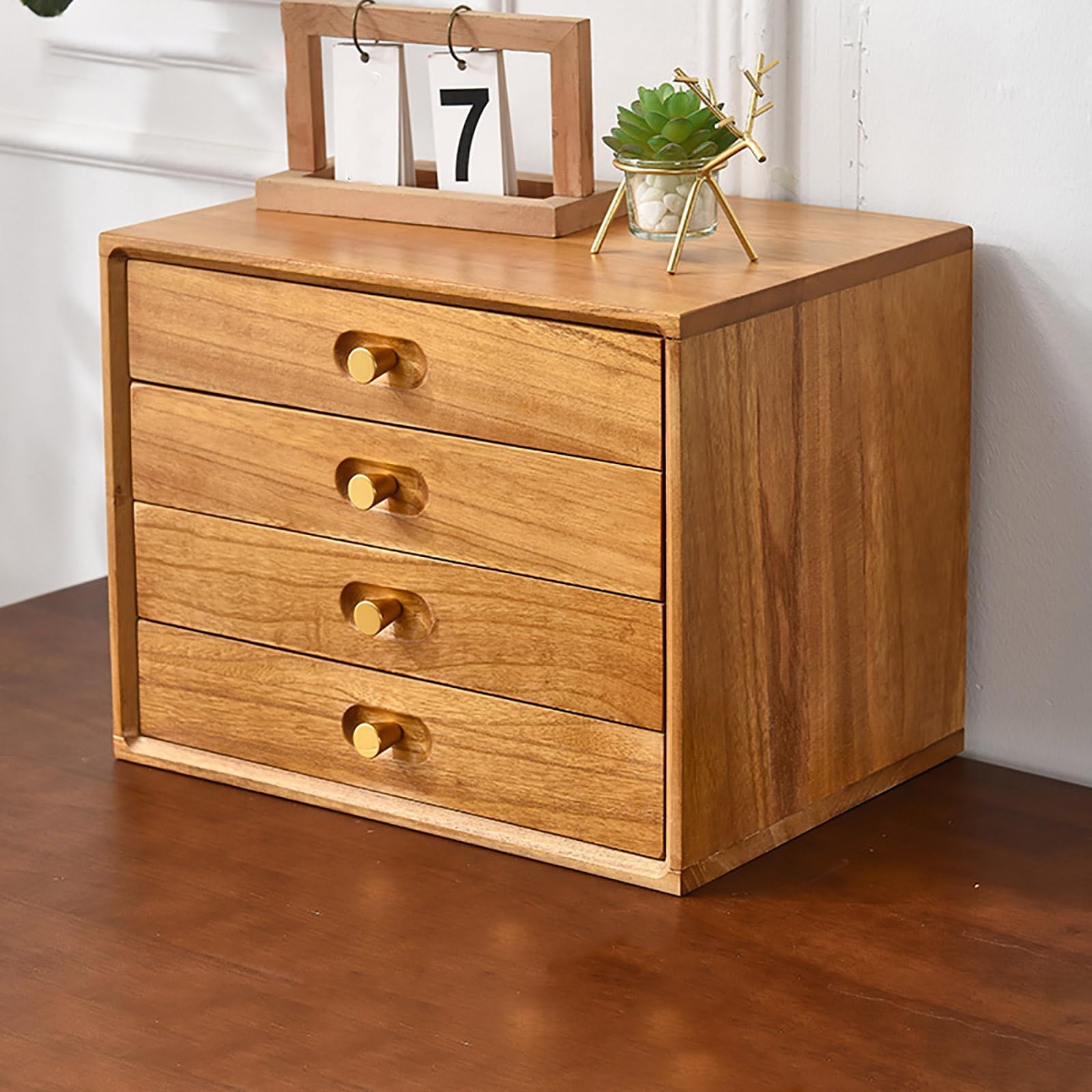 MYUYEE Multi-Layer Wood Office Der Nizer - Sturdy Desktop Sto Box For Files, Papers & Supplies - Ideal For Home & Study Worpace, Efficient & Slish (Wood Yellow-4 Layer)