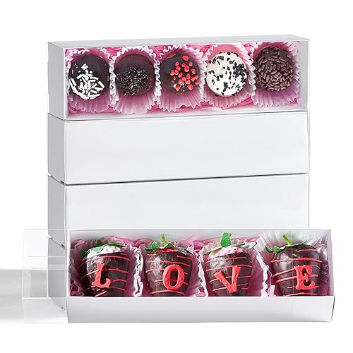 SLShePack 25Pcs 8x2.2x2 Inches Chocolate Covered Strawberry Boxes, Mcaron,Truffle,Chocolate Boxes