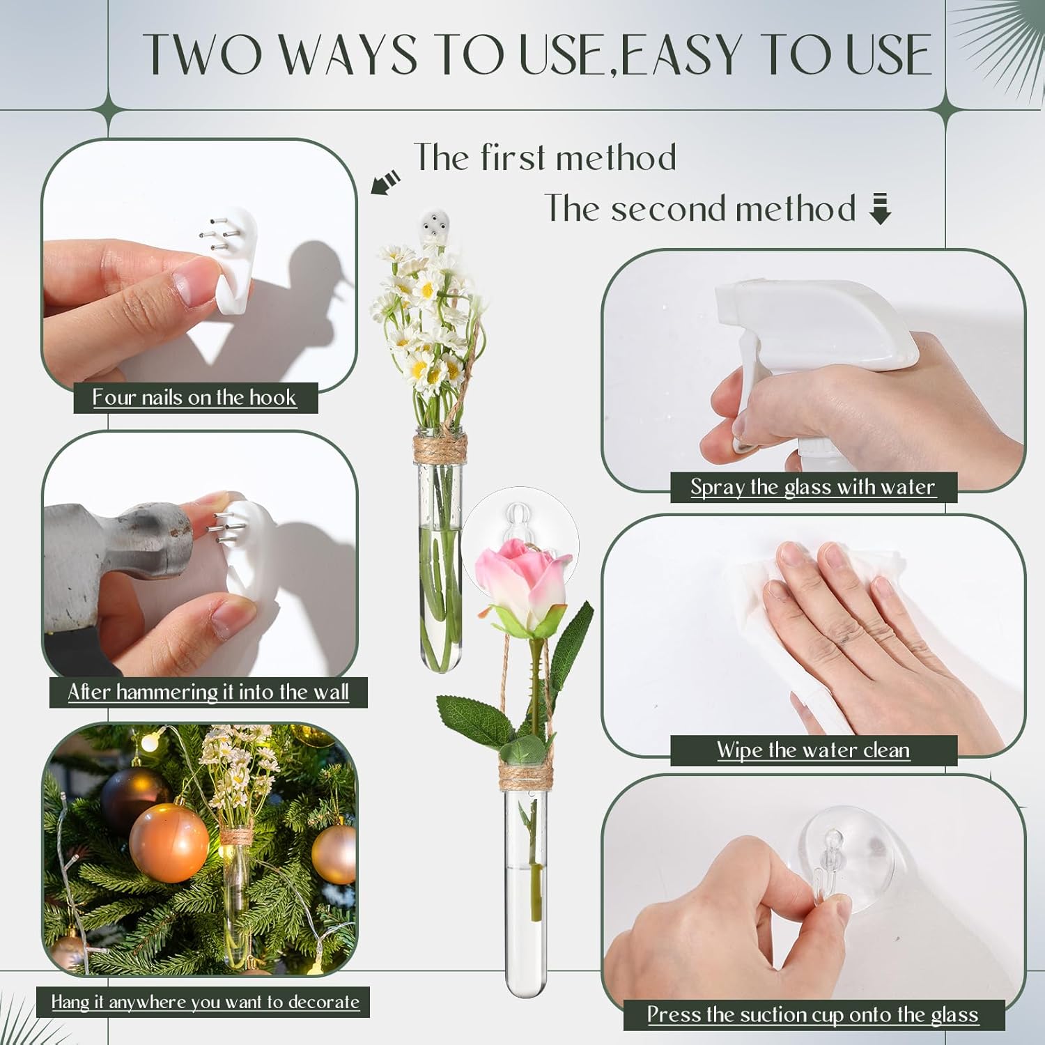 Baderke 9 Pack 5" Clear Window Propagation Stations Plastic Window Planter with Suction Cups & Traceless Nails, Propagated Plant Holders with Bottle Brush, Wall Hanging Planter Vases Terrarium Gifts - Image 3