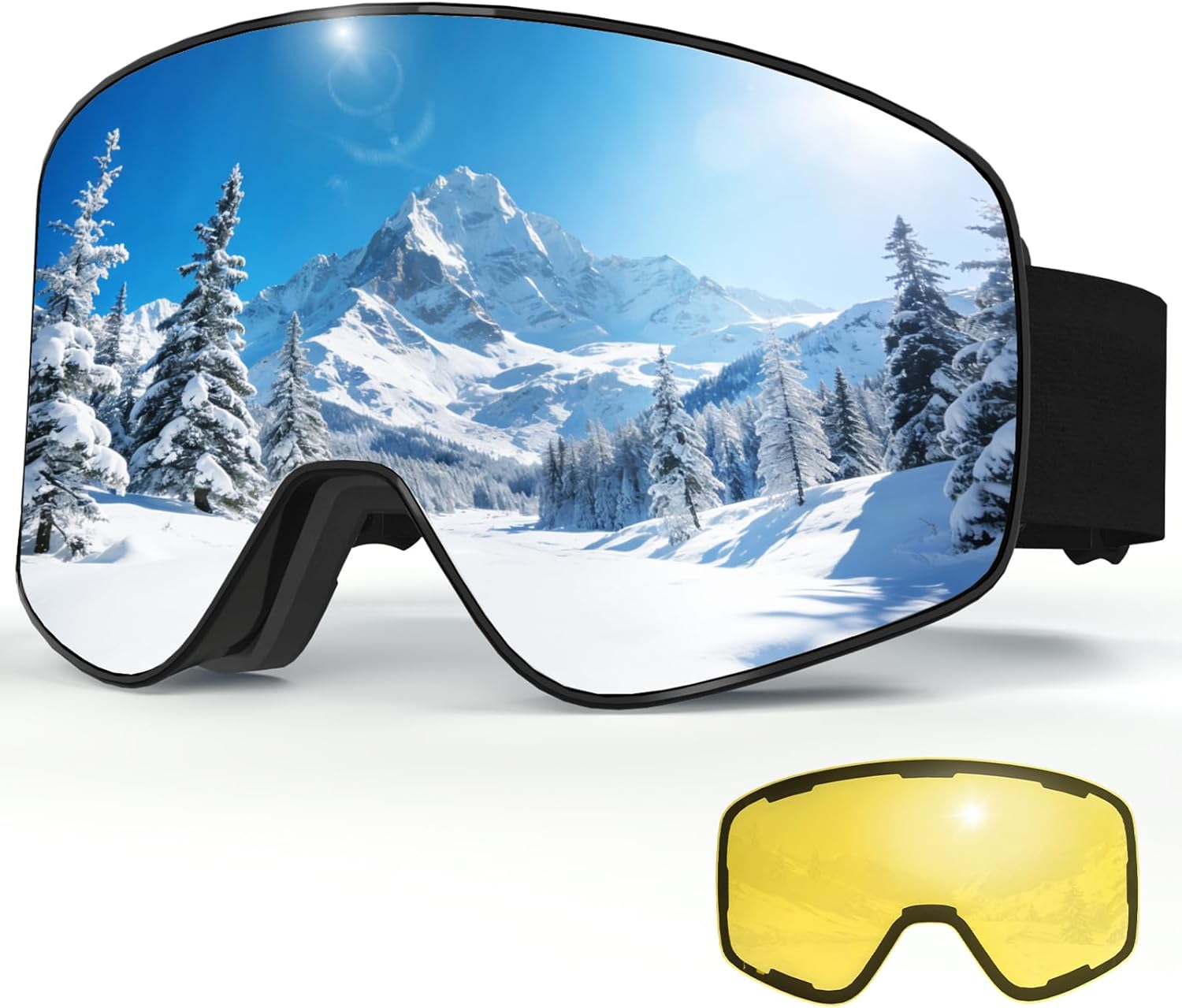Magnetic Ski Goggles Snow Snowboard Goggles UV400 OTG Snowboarding Goggle for Men Women Adult