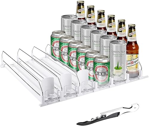 ONCHSH Organizador de bebidas para despensa de refrigerador, organizador de bebidas con resorte para refrigerador, dispensador de latas de refrescos
