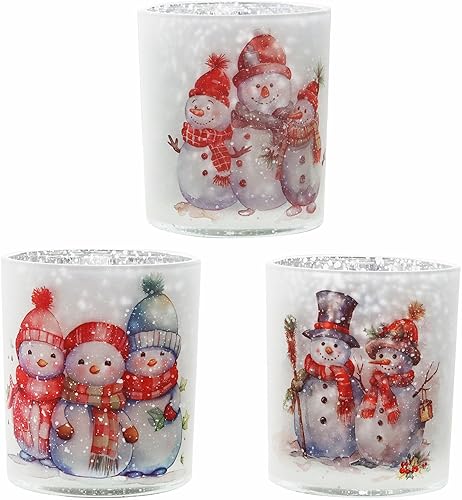 Juego de portavelas de cristal, portavelas de muñeco de nieve de Navidad, decoración versátil de mesa para bodas, cumpleaños y vacaciones (muñeco de