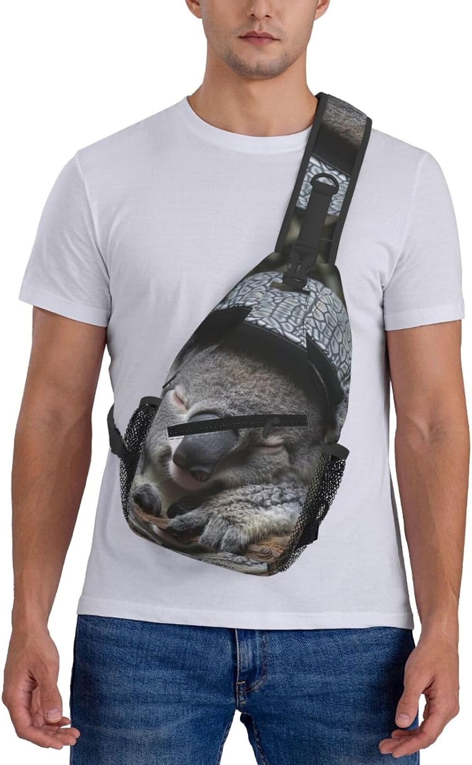 Durable Lightweight sleeping koala cap Print Cross chest bag diagonally for Travel Commute Daily Use