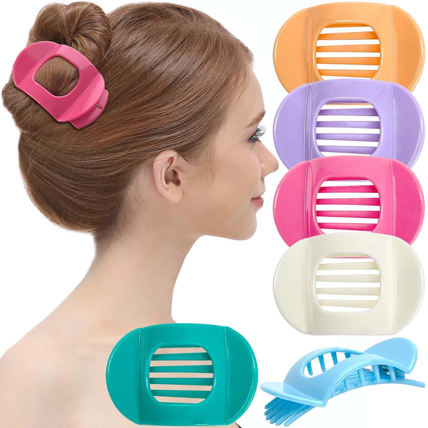RC ROCHE 6 Pcs Flat Claw Hair Clips for Women Thick Hair French Round Duckbill Square Secure Strong Hold Grip Clamps Barrettes Curved No Slip No Crease Plastic Styling Cute