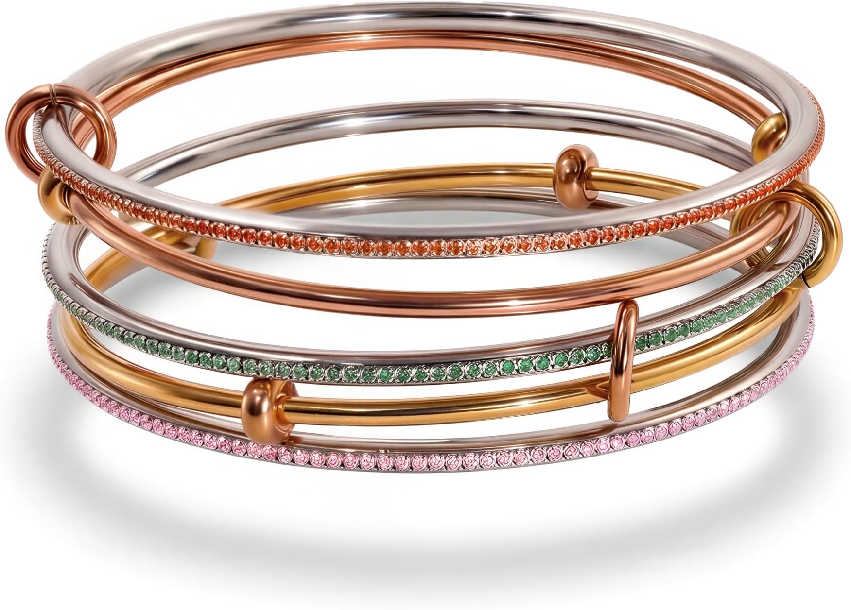 mixed metal Tri-Tone Bangles Bracelet for Women, 3/5 Pcs Stainless Steel Gold Plated Stackable Bracelet Set, Stylish Jewelry Gift