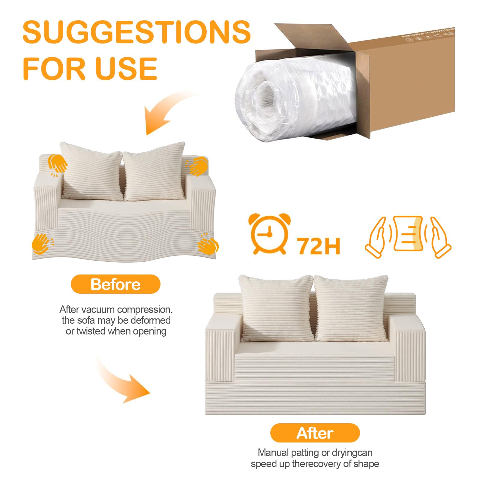Erament Convertible Sofa Bed, Loveseat Folding Floor Futon Sleeper Sofa Couch Bed- Boneless Foldable Couch, Corduroy Pull Out Sofa Bed with 2 Pillows for Living Room & Bedroom
