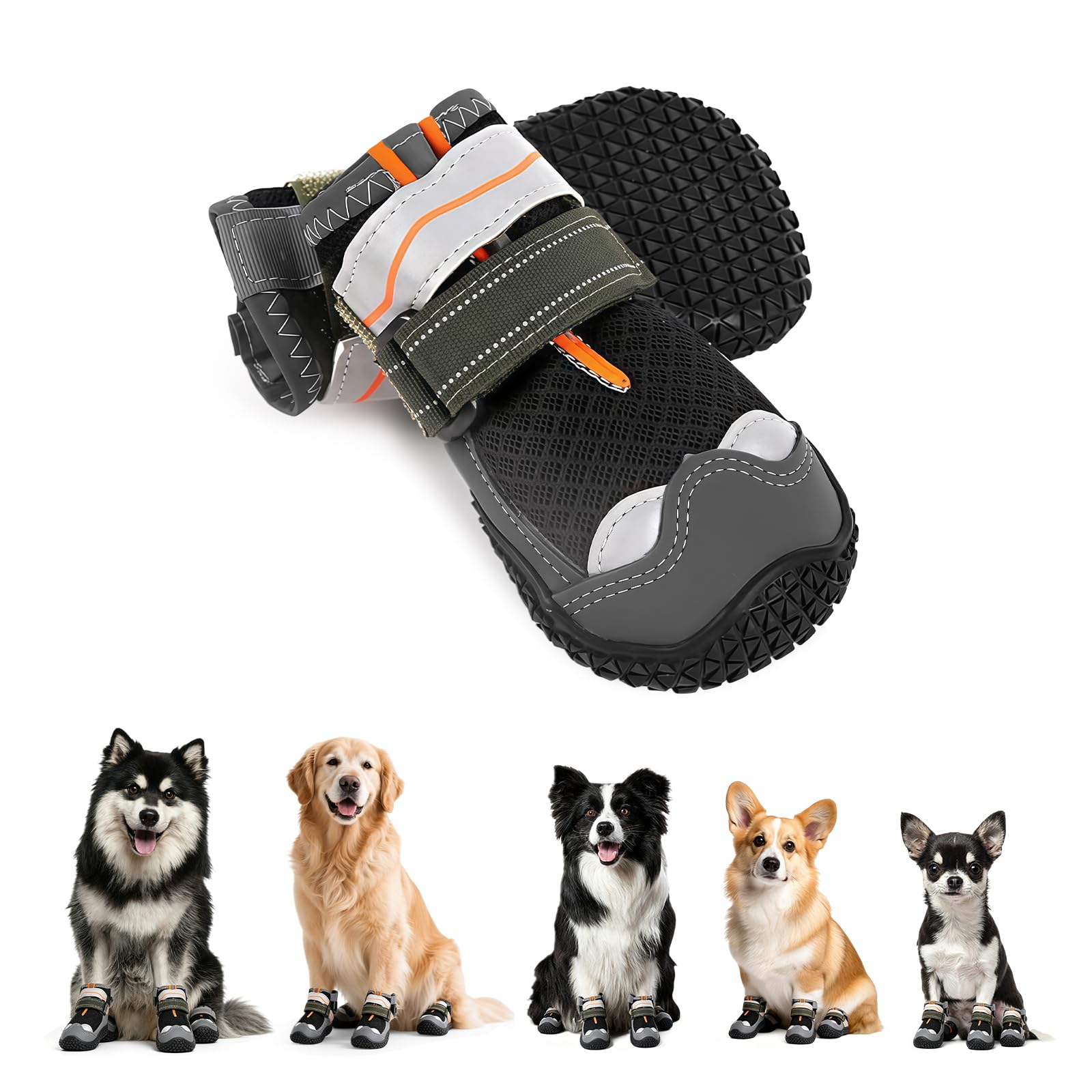 AMFUN 2 Pack Dog Boots Paw Protector, Waterproof Breathable Dog Shoes, Non-Slip with Adjustable Reflective Straps, Washable Puppy Boots for Injured Paws Small Medium Large Dog Outdoor (#5)