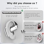 Wireless Open Ear Bluetooth V6.1 Earbuds with Earhooks, HiFi Stereo ENC Earphones with Microphone, Ecouteur Sans Fil Bluetooth IP7 Waterproof, Fit for Sport, Workout and Business