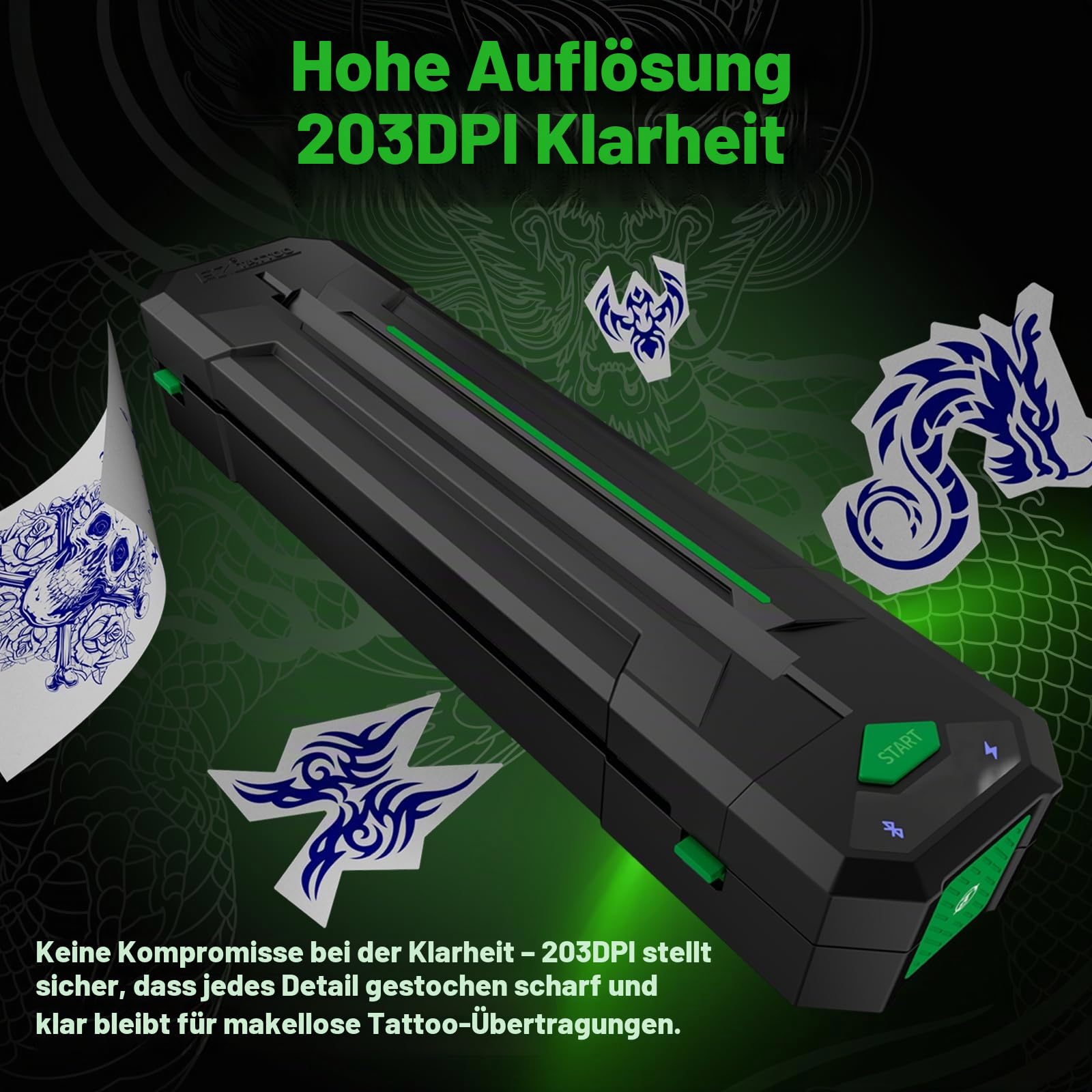 EZ Stencil Drucker - Thermische Tattoo Drucker Bluetooth mit 2500mAh Großem Netzteil, Tragbar Mini Drucker für Reisen Kompatibel mit Telefon/Tablet/PC Tattoo-Zubehör