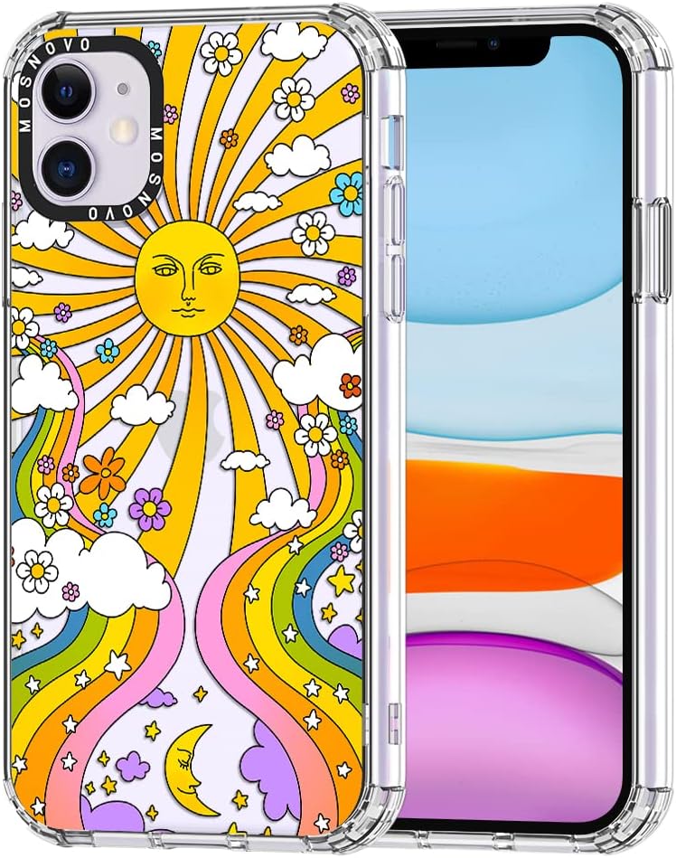 MOSNOVO Case for iPhone 11, [Buffertech 6.6ft Military-Grade Drop Protection] [Anti Peel Off Tech] Clear TPU Bumper Phone Case Cover Design - 70's Psychedelic Groovy Art