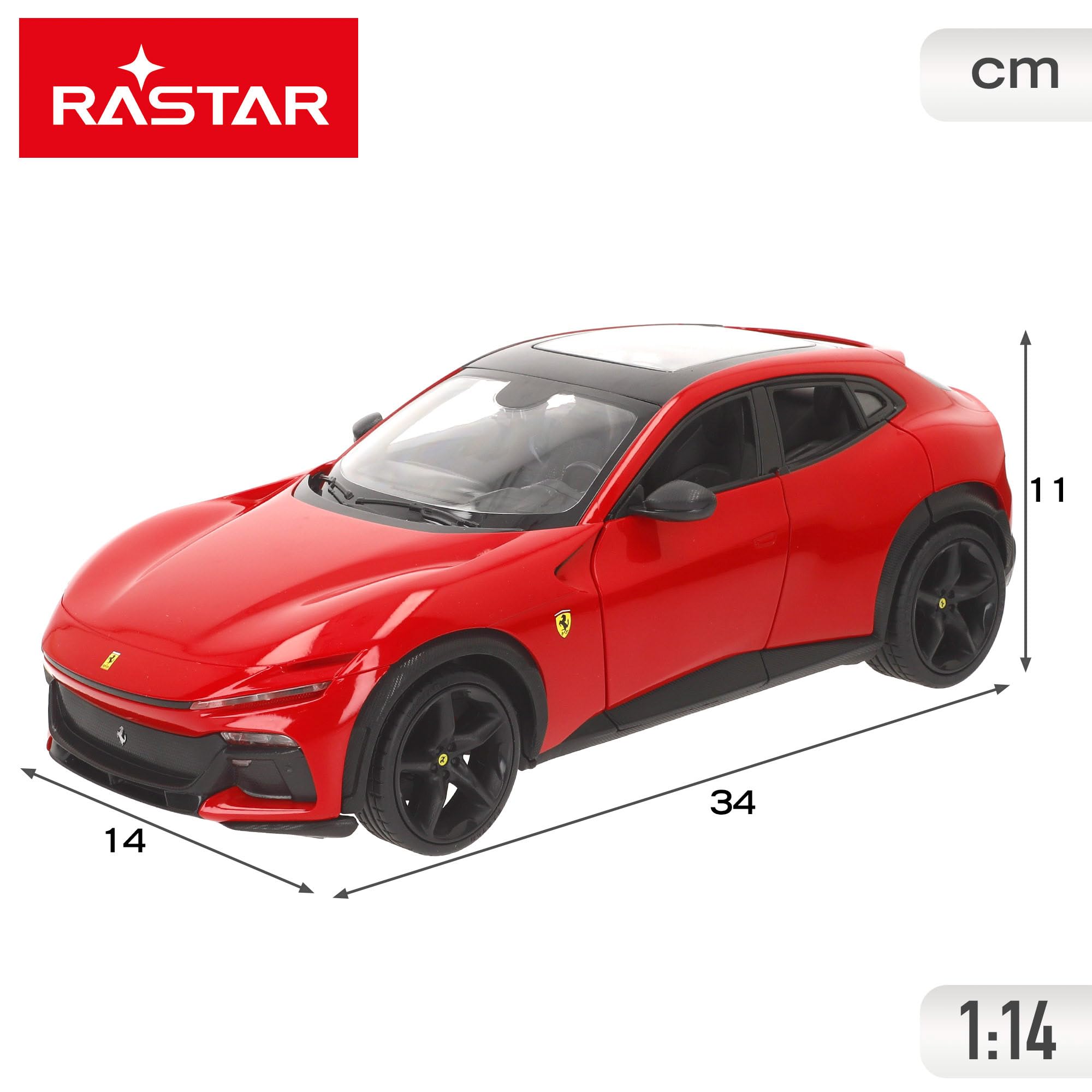 ColorBaby RASTAR RC Ferrari Purosangue, skala 1:14, replika pilota, drzwi składane, wierne szczegóły, kolekcjonerskie samochody, dla chłopców i dziewcząt od 6 lat (41370)