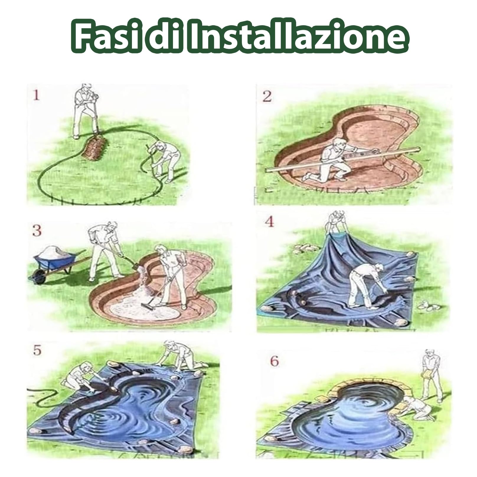 Telo per Laghetto, Rivestimento per Laghetto, Fodera per Laghetto Impermeabile ad Alta Resistenza, Resistente agli Strappi, Stabilizzato UV, per Fontane e Giardini Acquatici 3x11.5m