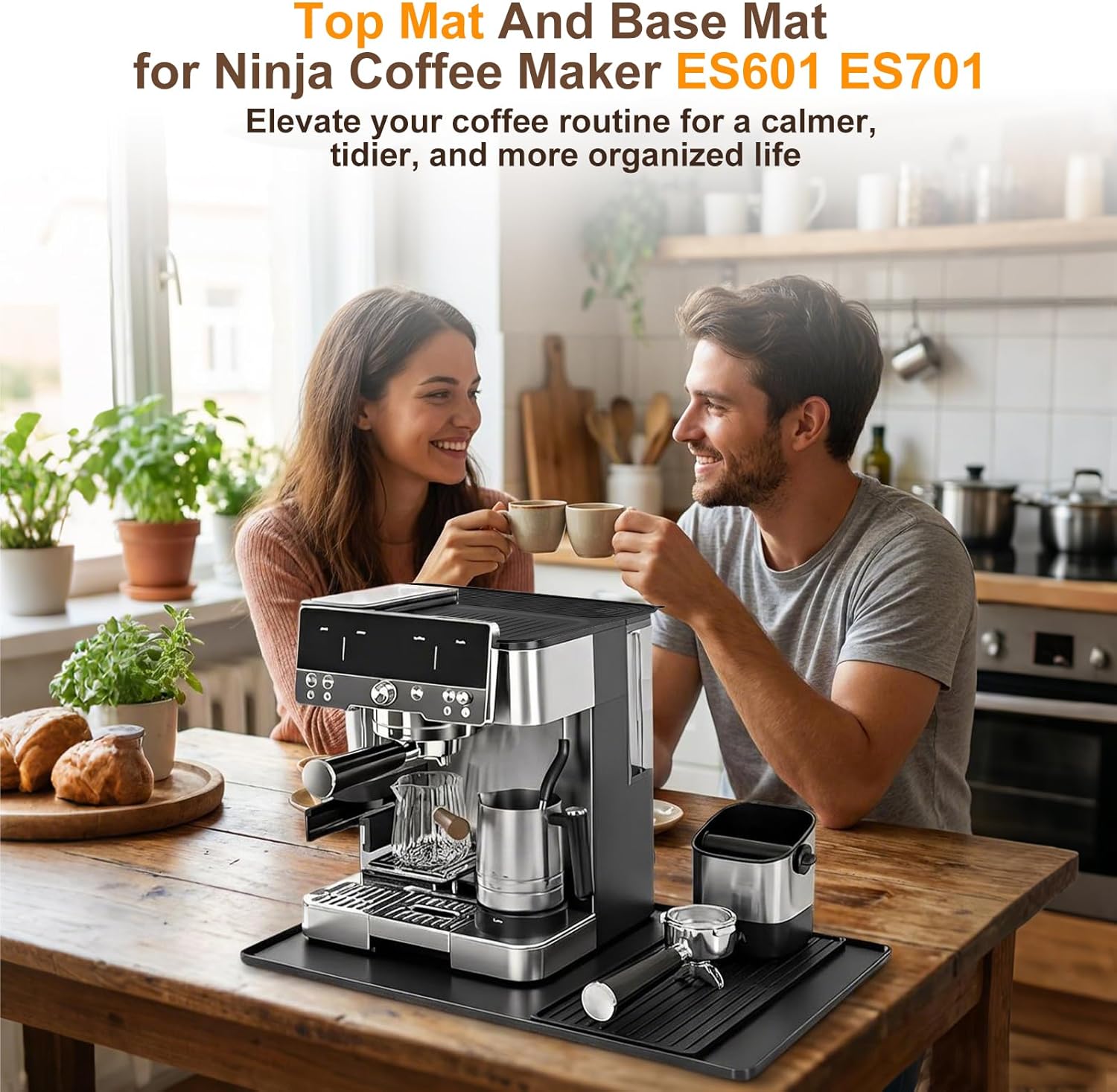 3-Piece Silicone Coffee Mat Set for Ninja ES601/ES701 - Compatible Non-Slip Waterproof Top/Bottom Mats & Drip Tray - Countertop Protector for Ninja Luxe Café Espresso Accessories