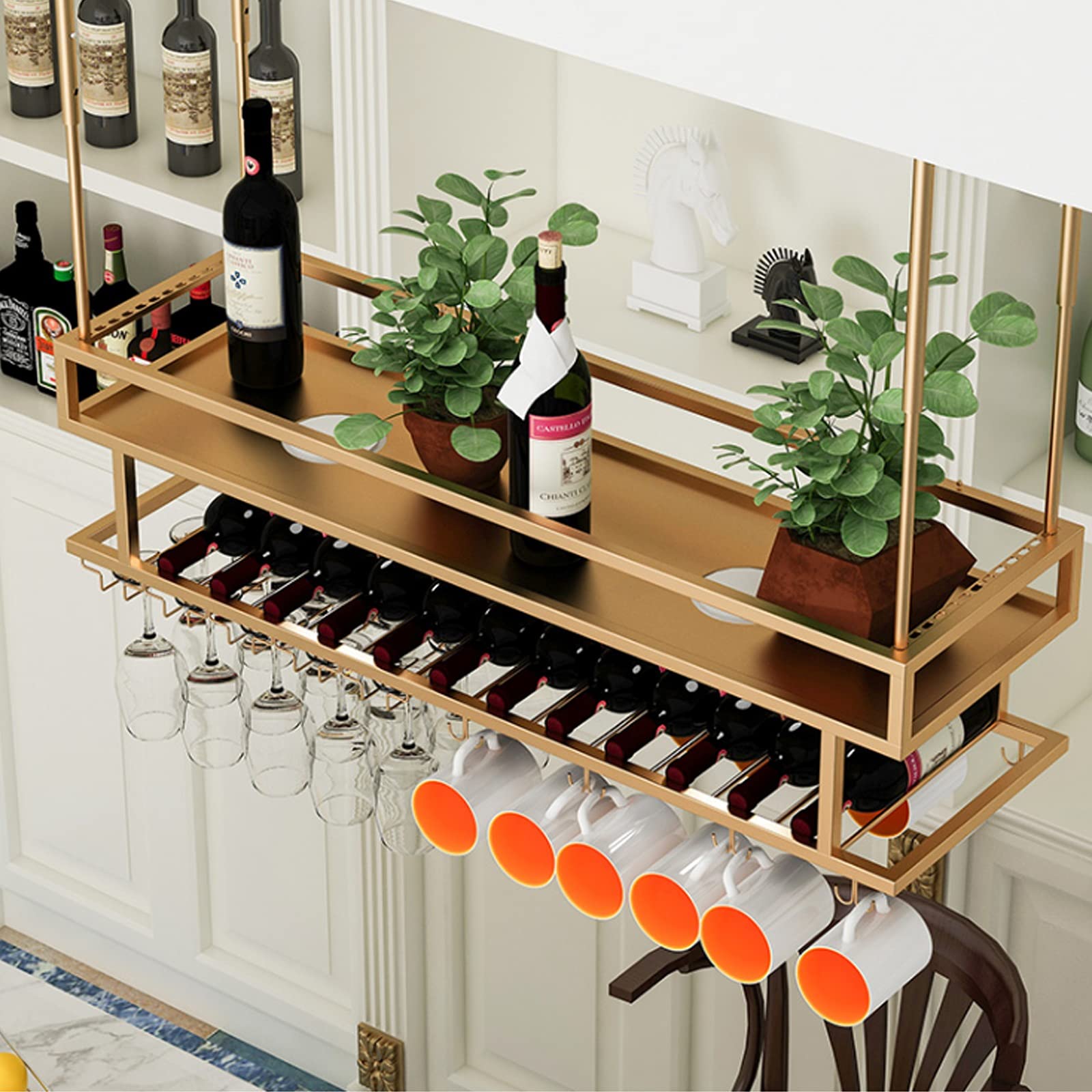 Support de rangement pour bouteilles suspendu pour libérer l'espace du bar