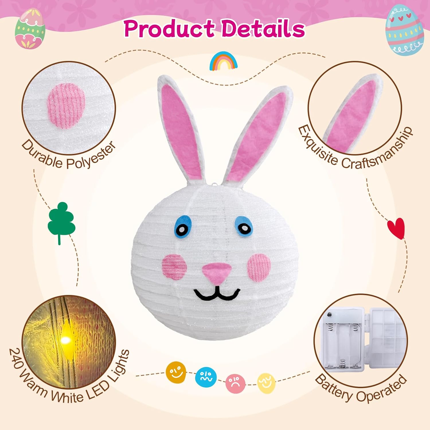 Easter Bunny Decorations Outdoor, 3 Pack Pop-Up Lighted Rabbit Lantern with 240 LED Lights, Spring Holiday Yard Decor for Garden Lawn Patio Porch, 16x25 Inch Large Hanging Ornament Gift for Women Mom