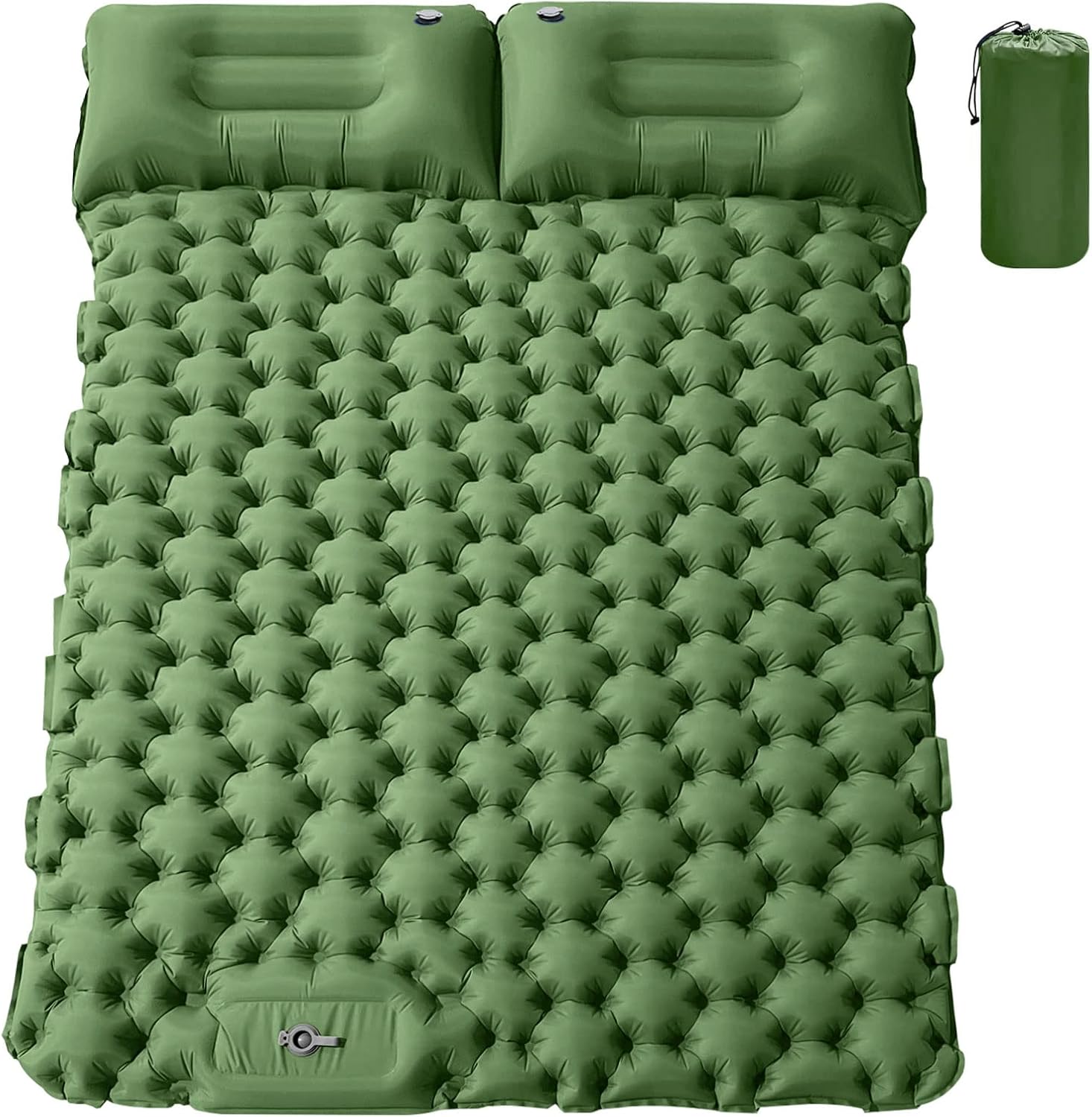 ele ELEOPTION Double Camping Sleeping Pad Self-Inflating Built-in Foot Pump Inflatable Thick Sleeping Mat with Pillow for Backpacking, Hiking, Traveling, Tent, Portable Camping Mat Green