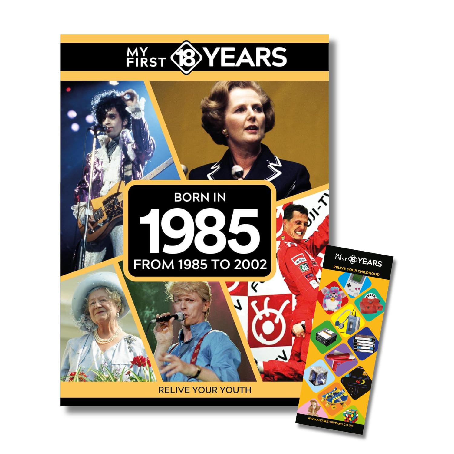 My First 18 Years – Born in Book & Bookmark Gift Set | Birthday Keepsake | Nostalgia Bookmark | Gold Limited Edition (1985)