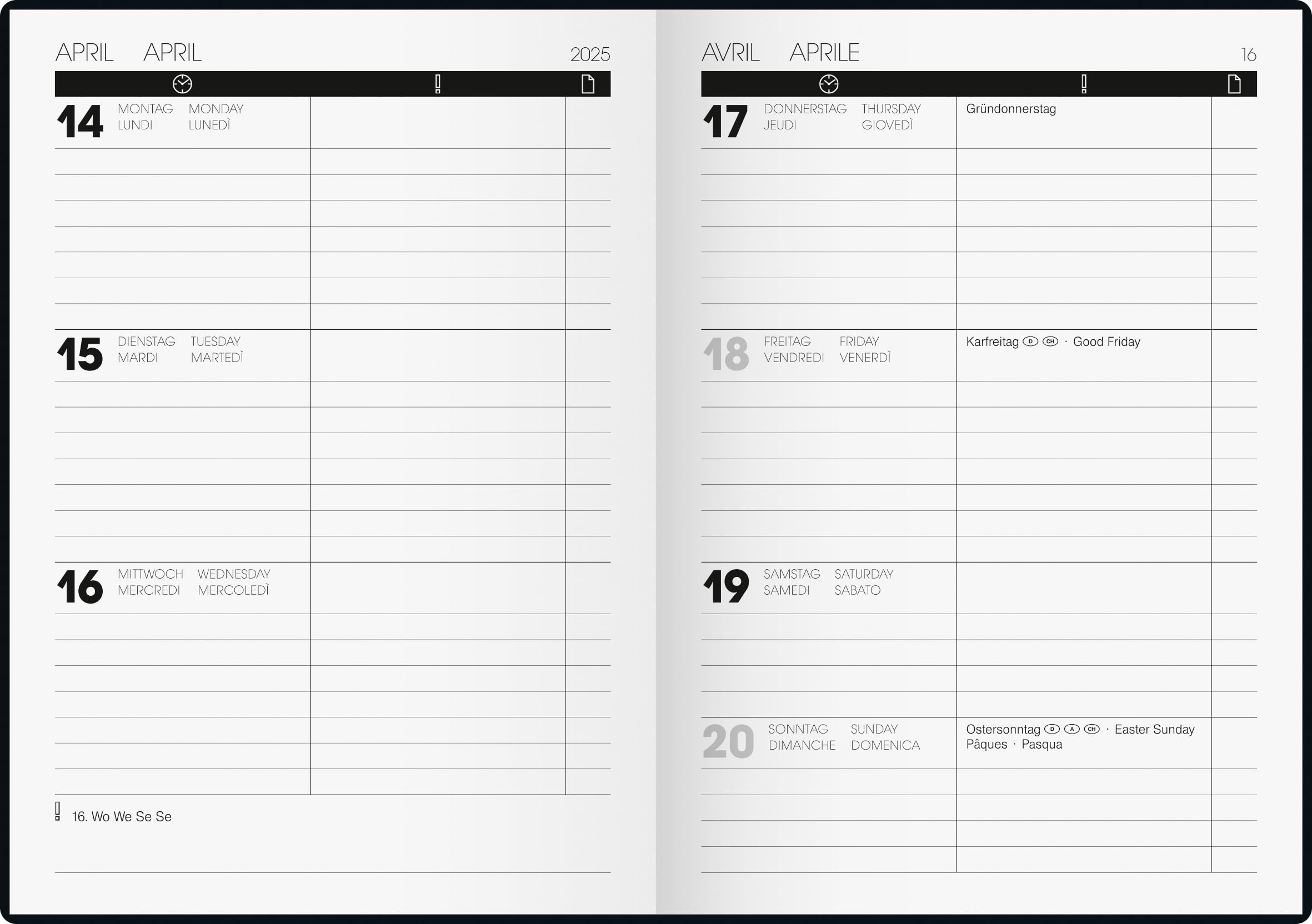 BRUNNEN Pocket Diary TimeCenter Model 728 (2025), 2 Pages = 1 Week, A6, 352 Pages, Plastic Cover, Black, nicht bekannt - Image 3