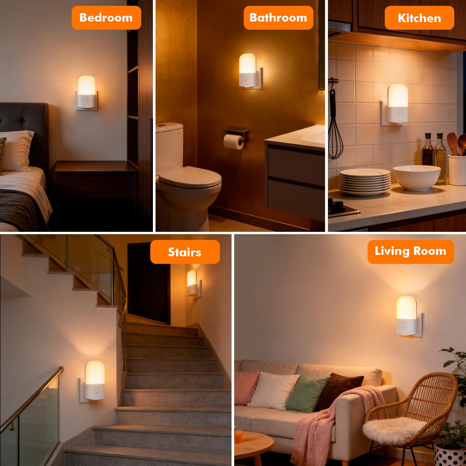 GRIFEMA GD101-1 Luz Nocturna Infantil 3 Niveles de Brillo Ajustables, Luz Nocturna con Sensor de Luz para Habitación de Niños, Baño, Pasillo, Cocina, Escaleras, 2700K Blanco Cálido