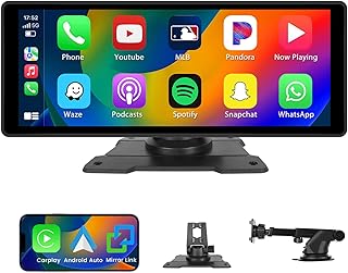 10.26" Touchscreen Portable Car Play Car Radio Wireless Apple CarPlay Screen for Car with Android Auto GPS Navigation Bluetooth Car Audio Receivers with Voice Assistant Mirror Link TF Card AUX FM