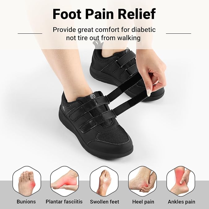 FitVille Diabetic Shoes for Women Wide Width Lightweight Comfortable Extra Wide Walking Shoes Womens Diabetic Shoes with Adjustable Strap